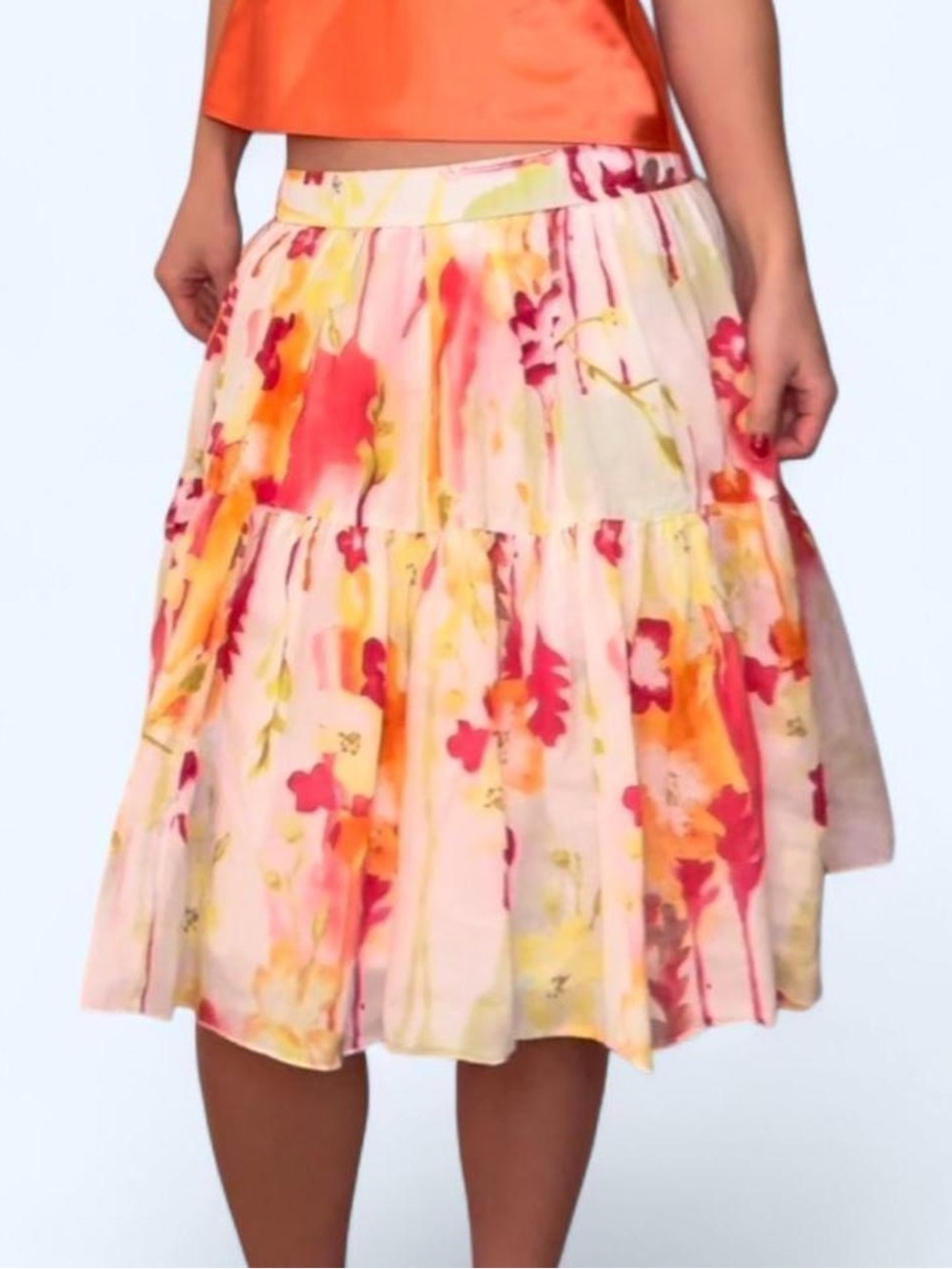 Old Navy Watercolor Floral Tiered Midi Skirt